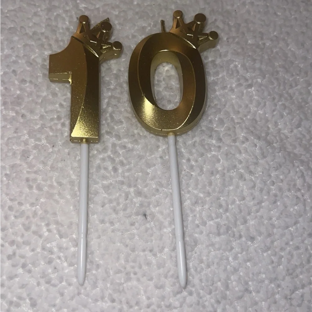 Elegant Gold and White Number 10 Cake Toppers for Celebrations